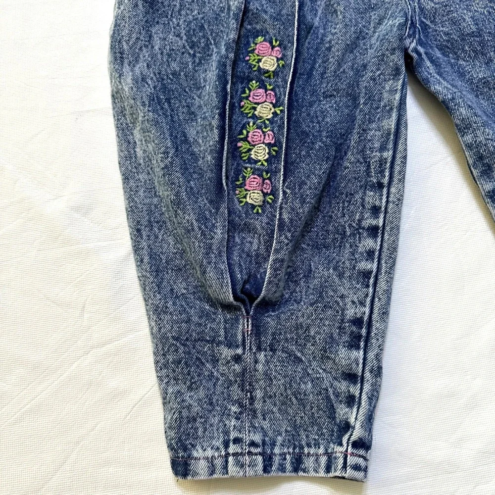 Vintage Rachels Kids Toddler Girls Bubble Jean Floral Overalls 3T Embroidered